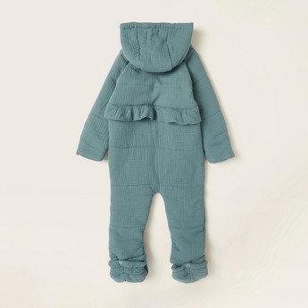 Juniors Textured Coverall with Long Sleeves and Frill Detail