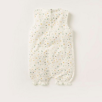 Juniors Printed Sleeveless Rompers with Ruffle Detail