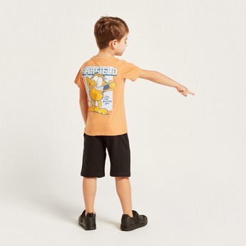 Garfield Print Round Neck T-shirt and Shorts Set