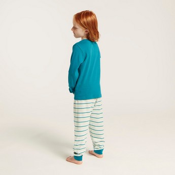 Juniors Printed Long Sleeves T-shirt and Striped Pyjama Set