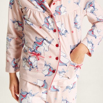 Juniors Unicorn Print Long Sleeve Shirt and Pyjama Set