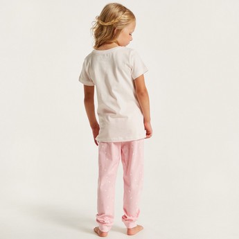 Juniors Printed Crew Neck T-shirt and Pyjama Set