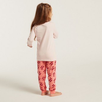 Juniors Graphic Print T-shirt and All-Over Printed Pyjamas Set