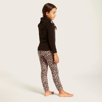 Juniors Hooded T-shirt and Full Length Printed Pyjama Set