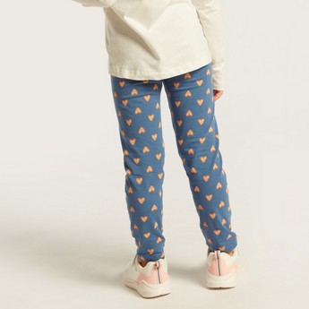 Juniors All-Over Heart Print Leggings with Elasticated Waistband