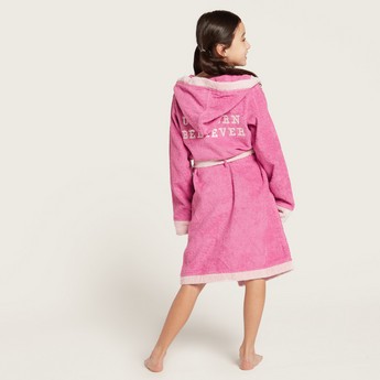 Juniors Unicorn Print Bathrobe with Long Sleeves and Pockets