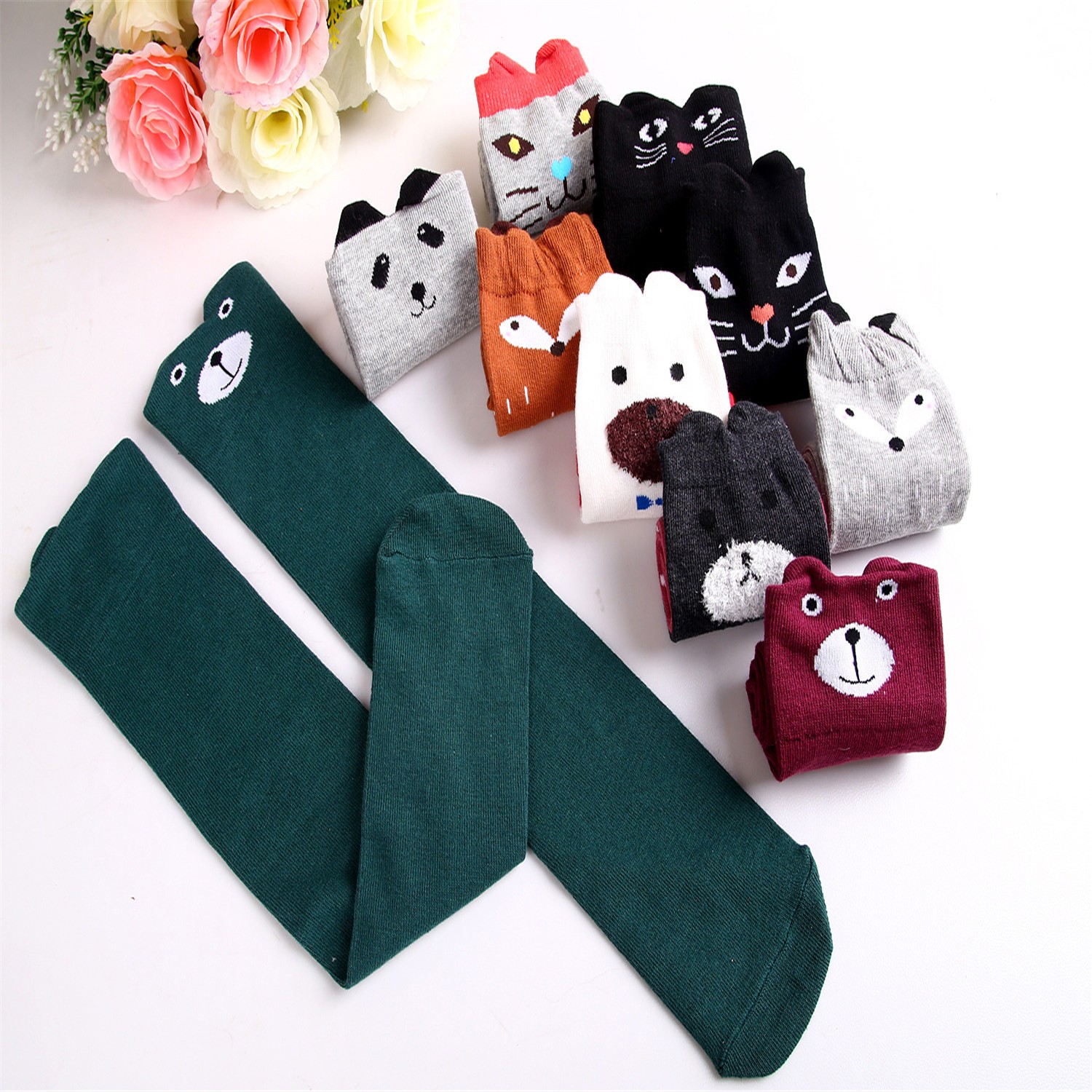 Fashion Kids Girls Knee High Socks New 3-12Years Children Cotton Straight Cat Ears Cartoon Long Tube Leg Warm Socks Child