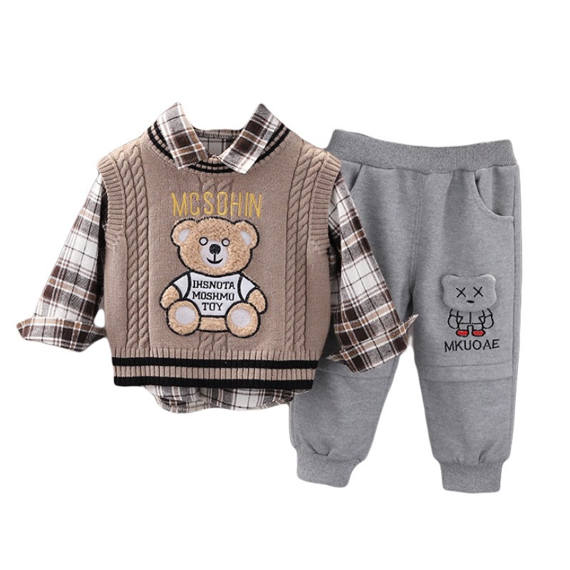 OLEKID 2022 New Spring Autumn 3pcs Boys Clothes Set Cartoon Bear Sweater Sweater Long Sleeve Shirts Cotton Pants Baby Boys Clothes