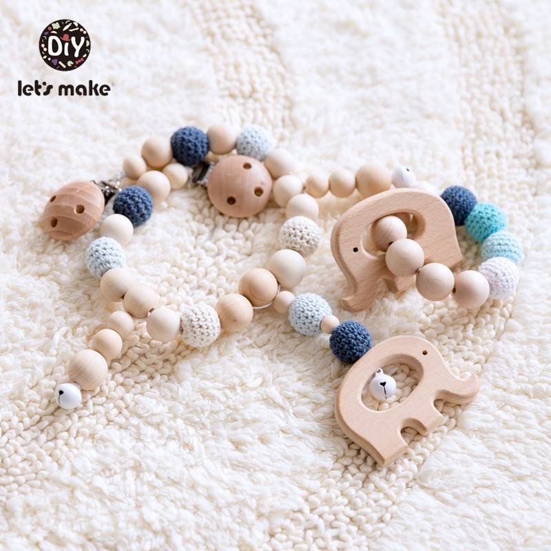 Let's Make 20pcs Wooden Teeth Natural Beech Wood Animal Wholesale DIY Bracelet Chain Accessories New Born BPA Free Elephant