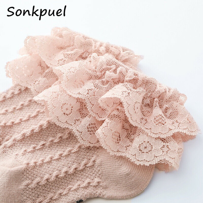 Breathable Cotton Socks with Lace for Little Girl Mesh Ruffle Socks for Kids White Pink Yellow Ankle Socks