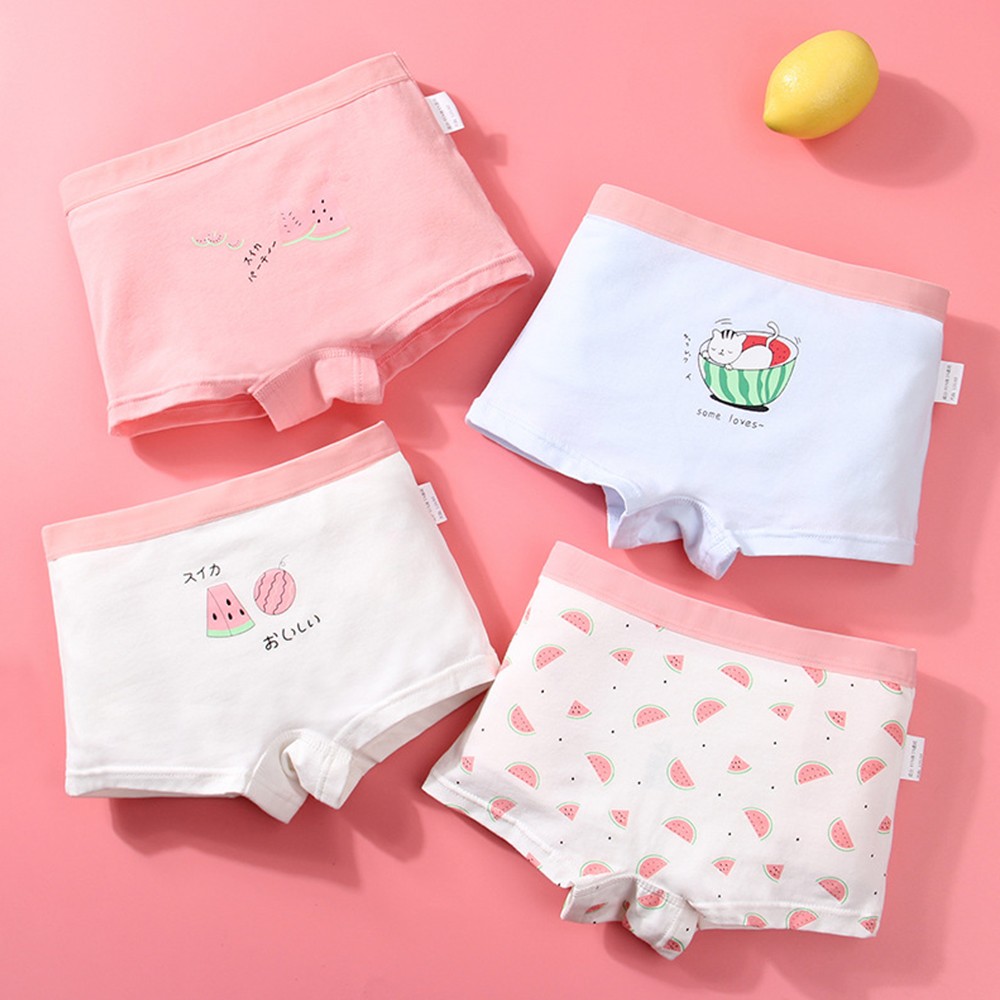 Girls Panties Kids Underwear Cotton Children Briefs Trellis Stripes Cute Cartoon Short Red 4pcs/lot