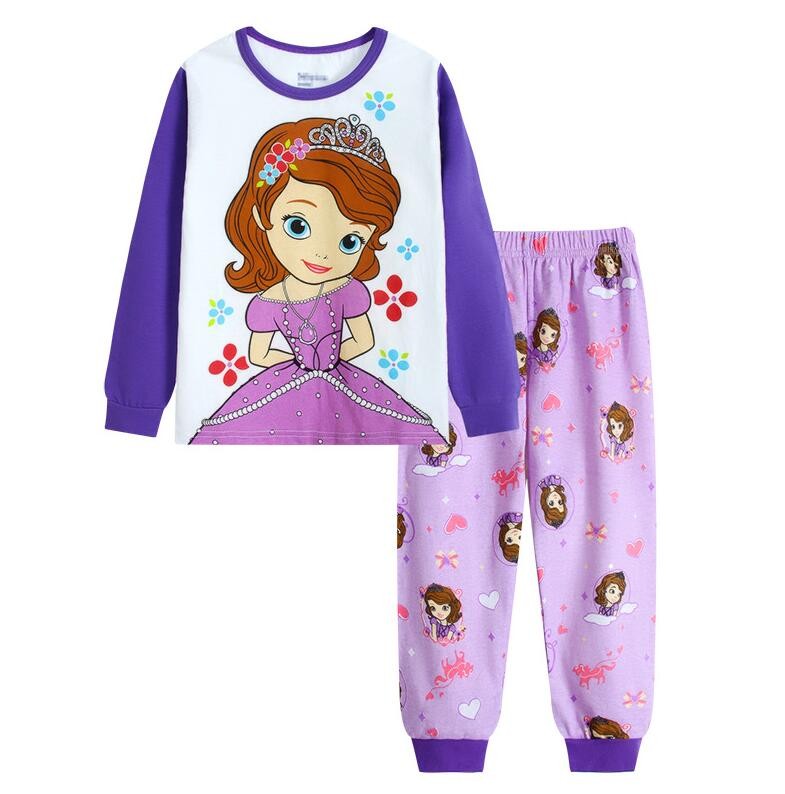 Disney Kids Pajamas Princess Anna Elsa Sleepwear Cartoon Clothing Set Long Sleeve Pajamas