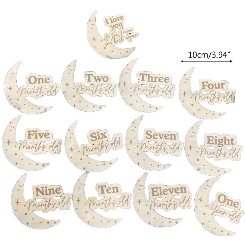 13pcs/set Baby Wooden Milestone Cards Souvenir Moon Card Monthly Record Card