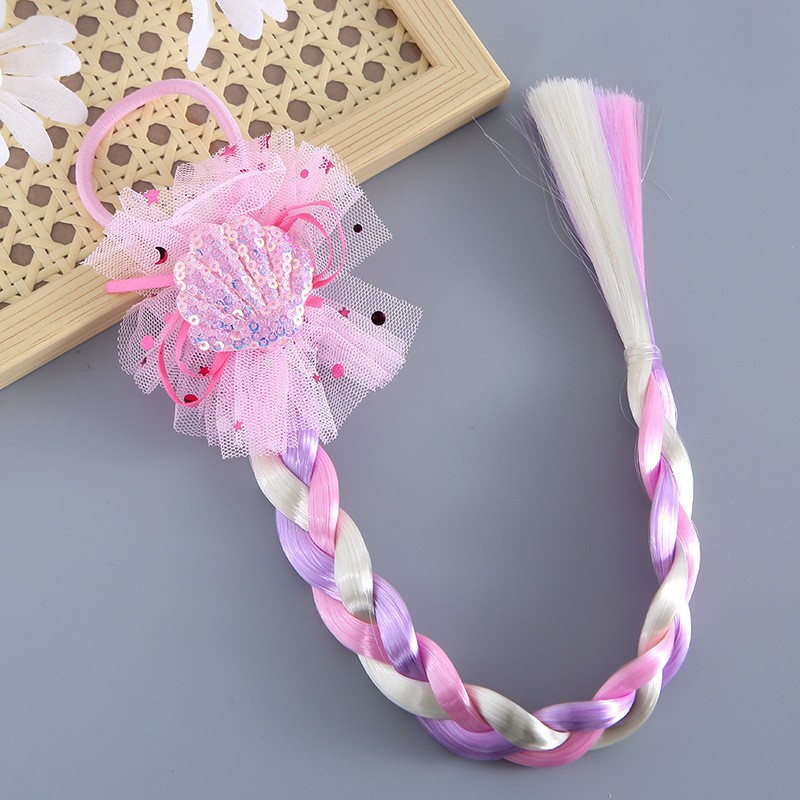 Princess Wig Ropes Cute Girls Princess Twist Hair Pieces Elastic Hair Bands Ponytail Headwear Elsa Unicorn Baby Hair Accessories