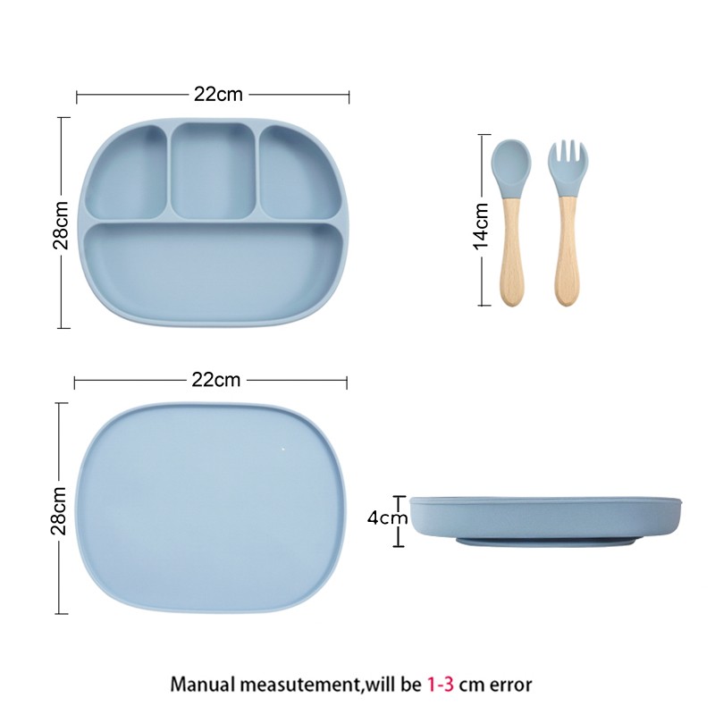 Silicone Baby Dinner Plate With Four Separating Compartments Strong Suction Cup With Lid Silicone Macaron Fresh Color BPA Free