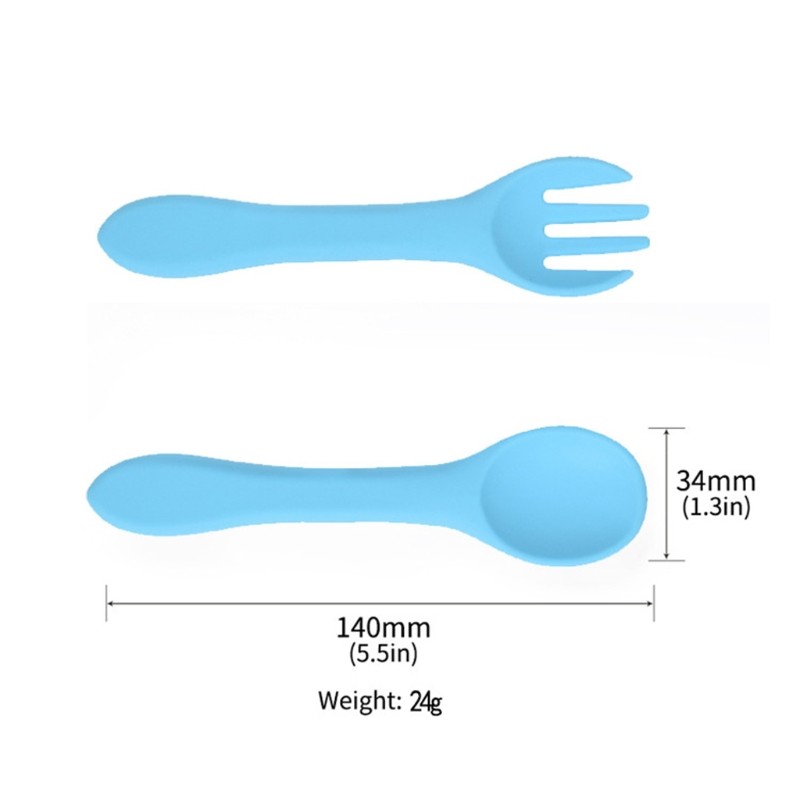 2pcs Baby Soft Silicone Fork Spoon Set Feeding Dishes Toddler Toddlers Infant Feeding Accessories Silicone Tableware