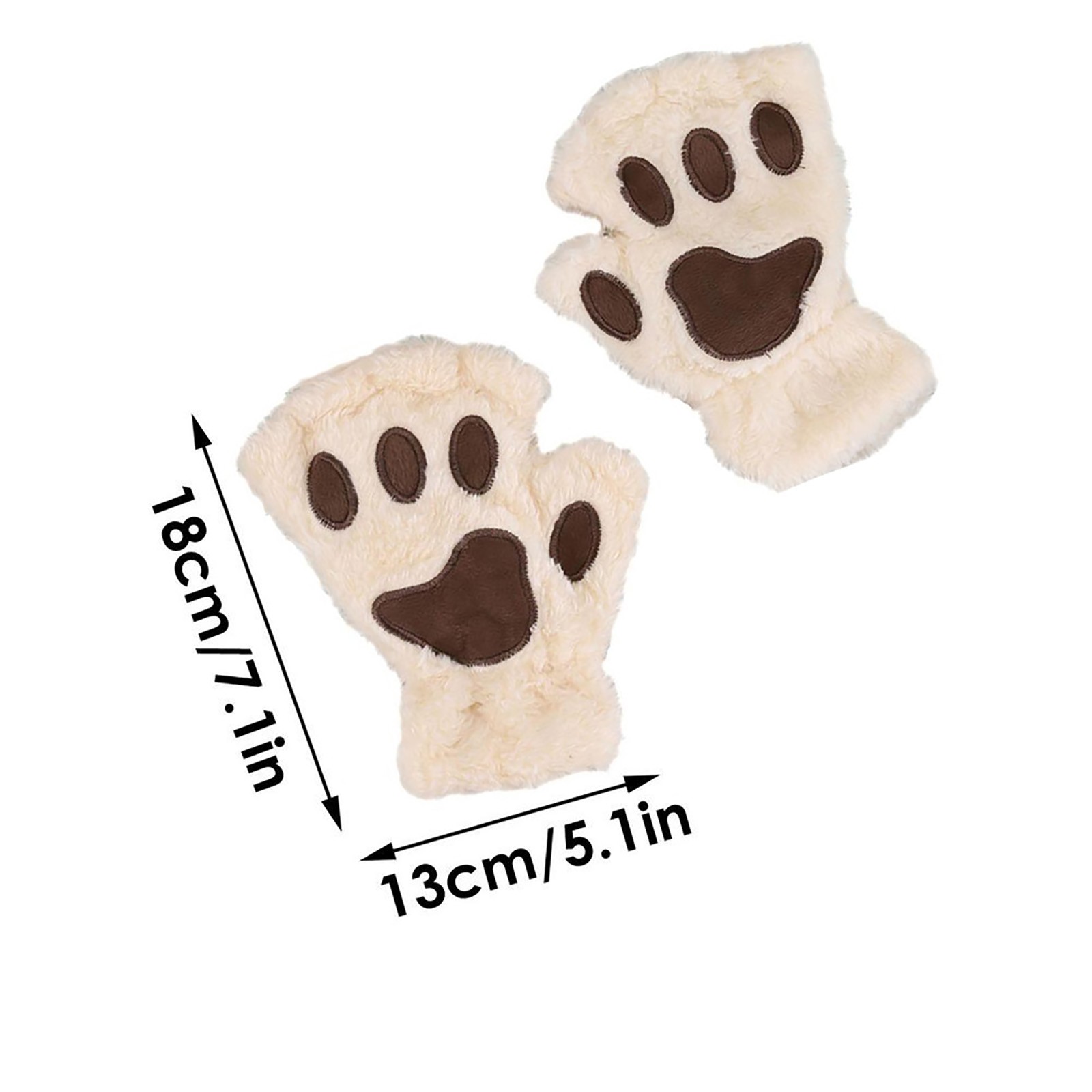 Cute Cat Paw Plush Fingerless Gloves Winter Warm Faux Fur Gloves Half Finger Gloves Lovely Bear Paw Gloves For Women Girls