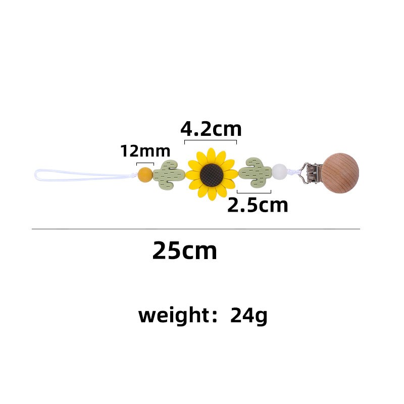 Baby Toddler Baby Doll Pacifier Silicone Cactus Sunflower Soother Nipple Clip Chain Strap Holder Chew Teether Toy Teething