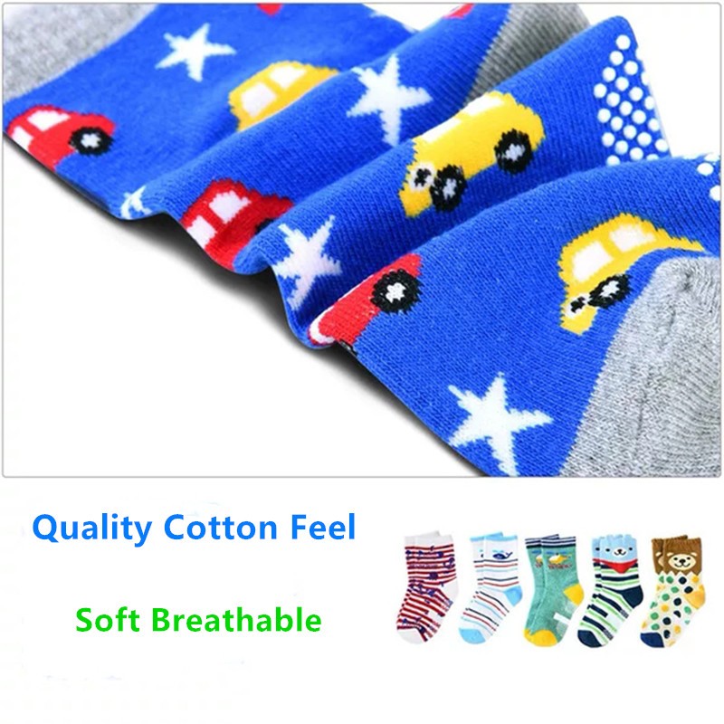 5 Pairs Non-slip Cute Cartoon Children Socks Spring Autumn Cotton Warm Breathable Boys Girls Absorb Sweat Sock for 0-8 Years