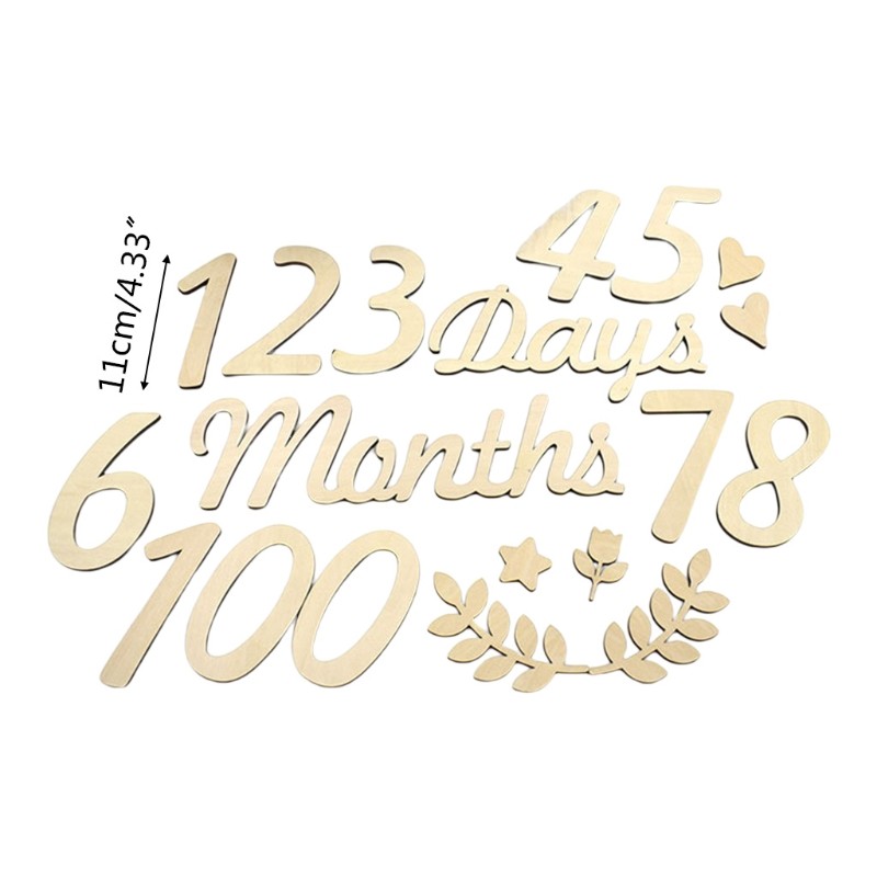 18pcs/set Baby Teacher Cards Newborn Photography Props Numbers Engraved Cutouts Days Months Wooden Chips Souvenir Card