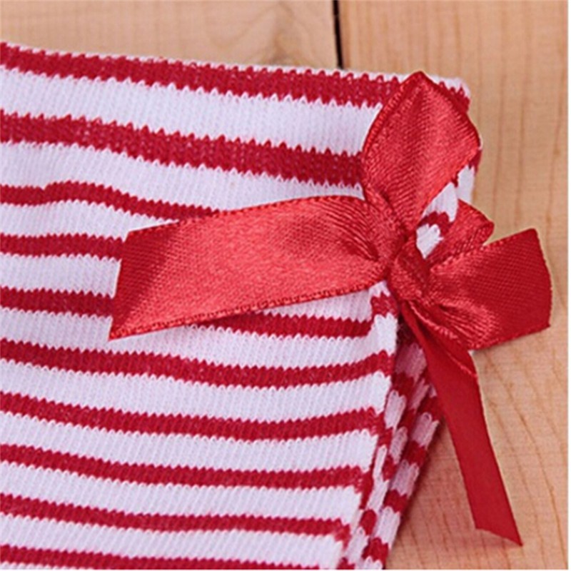 Kids Winter Warm Knee High Christmas Stockings Girls Striped Boot Bowknot Stocking White Black Gray Christmas Gifts Stocking