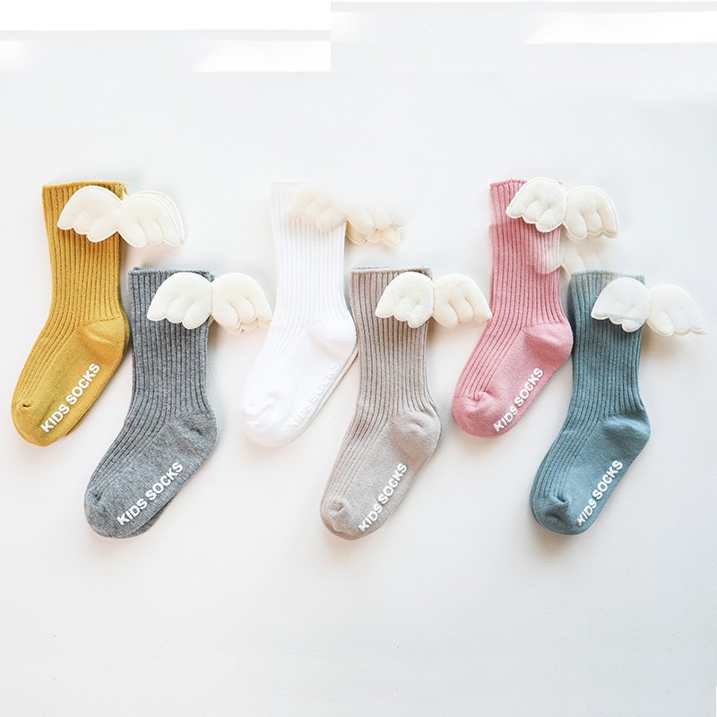 Baby Girls Socks Cute Angel Wings Knee High Socks Princess White Non-slip Socks For 0-3 Years Newborn Baby Socks