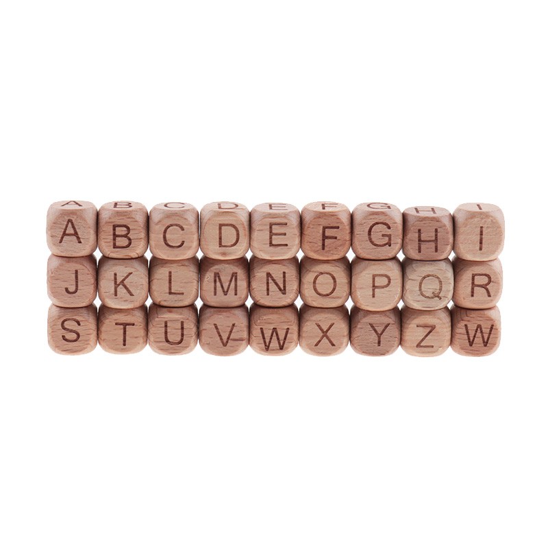 200pcs 12mm Beech Wooden Beads For Baby Wood Letters Bead Baby Teether Diy Beads With Silicone Teether Letters Alphabet