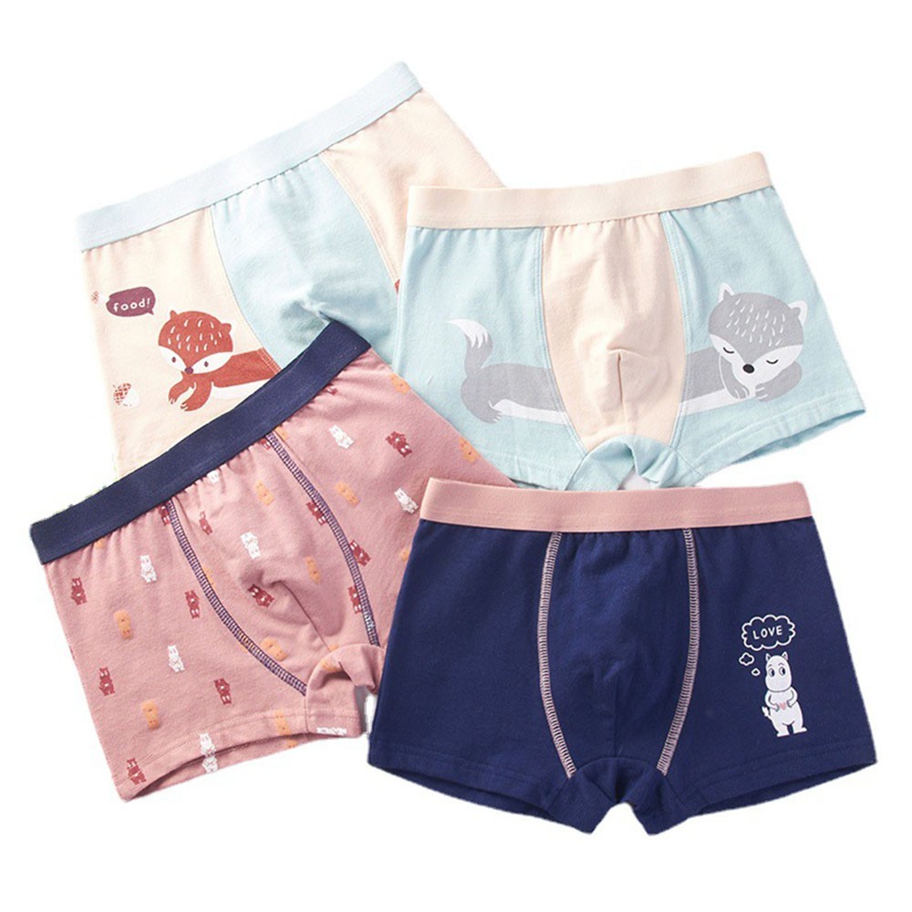 Children's Underwear Kids Cartoon Cotton Shorts Underpants Boys Panties Car Penguin Pattern 4 Piece Set