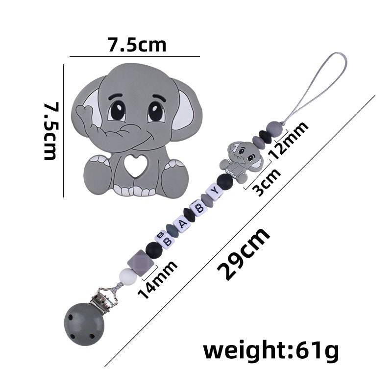 Customized Name Newborn Infant Baby Pacifier Clips Chain Elephant Silicone Beads Toy Teether Toy Doll Baby Holder Pacifier Chain