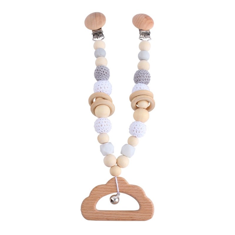 Baby Wooden Teether Nursing Molar Soother Teething Charm Stroller Clip Hanging Toy Pacifier Chain Pram Mobile Rattle