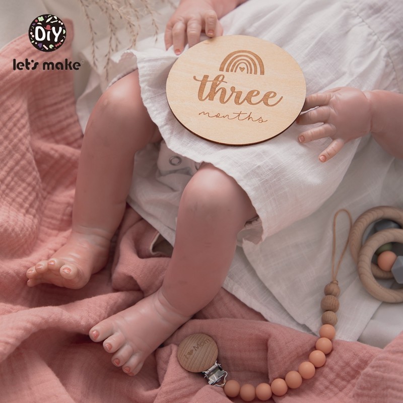 Let's Make 14pcs/set 1-12 Month Handmade Baby Milestone Card Vintage Photography Props Wooden Rainbow Age Cards Newborn Photo