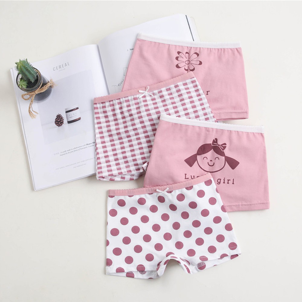 Girls Panties Kids Underwear Cotton Children's Briefs Wave Point Trellis Cartoon Short 4pcs/lot