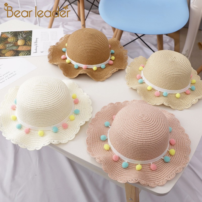 Bear Learner Kids Girls Hats 2022 New Fashion Summer Lace Flowers Caps Breathable Elegant Straw Hat Sunhat Lovely Baby Bonnet