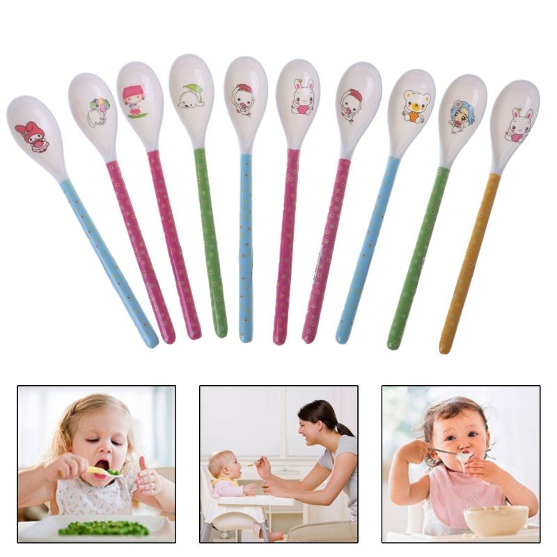 1pc Baby Spoon Straight Head Feeding Training Cutlery Flatware Tableware Infant Children Kids Safe Feeder Learning Supplies