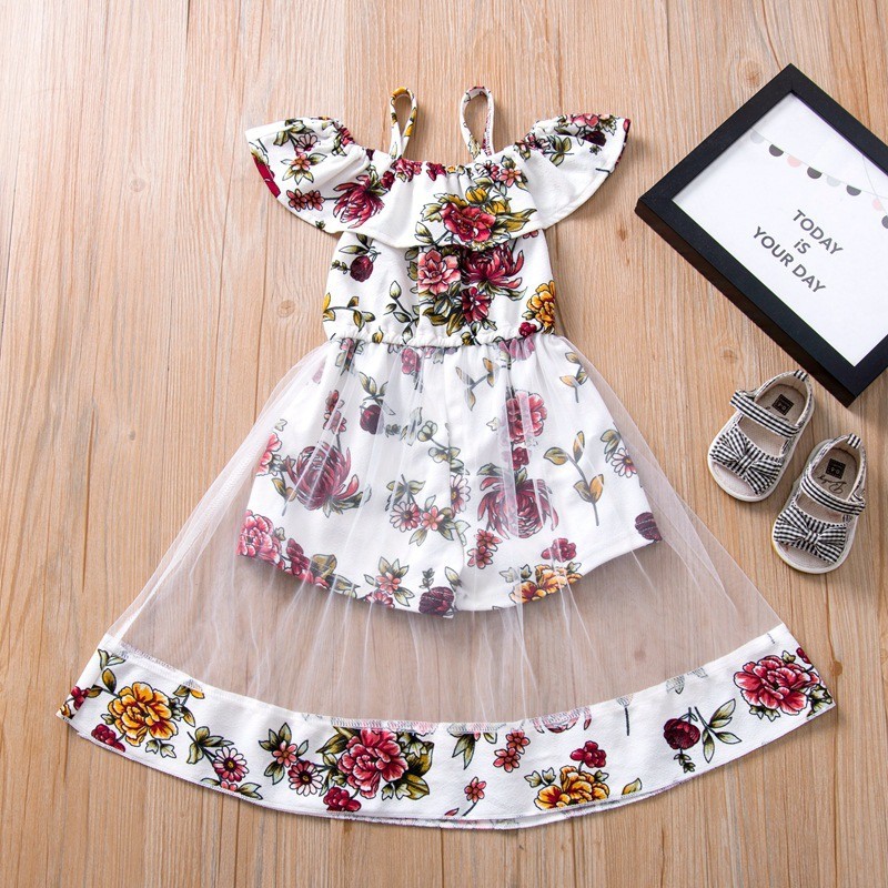 Toddler Kids Vestidos Baby Costume Girl Dress Summer Clothes Floral Mesh Tulle Princess Dress Boho Girls Sukienki Girl Dress