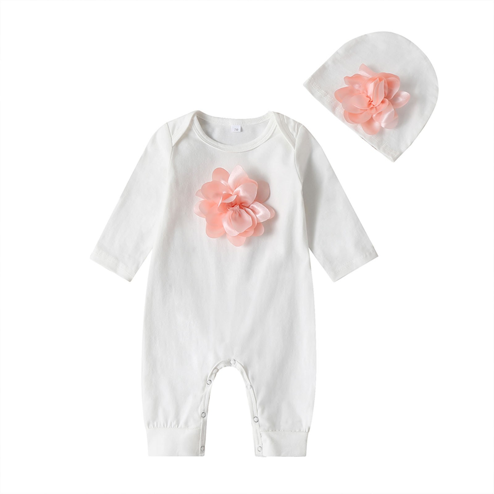 Newborn Baby Long Sleeve Romper 3D Floral Baby Onesie Jumpsuit Newborn Baby Clothes Set Hat Clothes Set