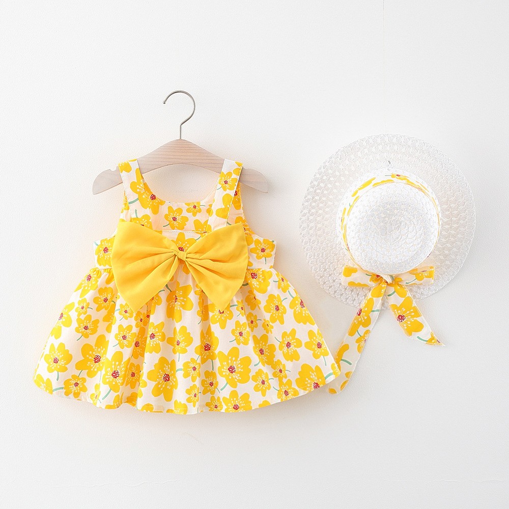 Summer Newborn Baby Clothes Infant Girl Clothes Korean Cute Flower Print Sleeveless Cotton Beach Sundress Princess Dresses