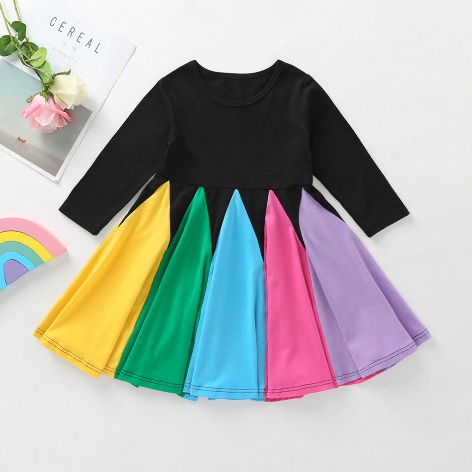 Miyabai Twirl Dress for Girls Casual Summer Dress Rainbow Baby Clothes Soft Dress for Princess Party