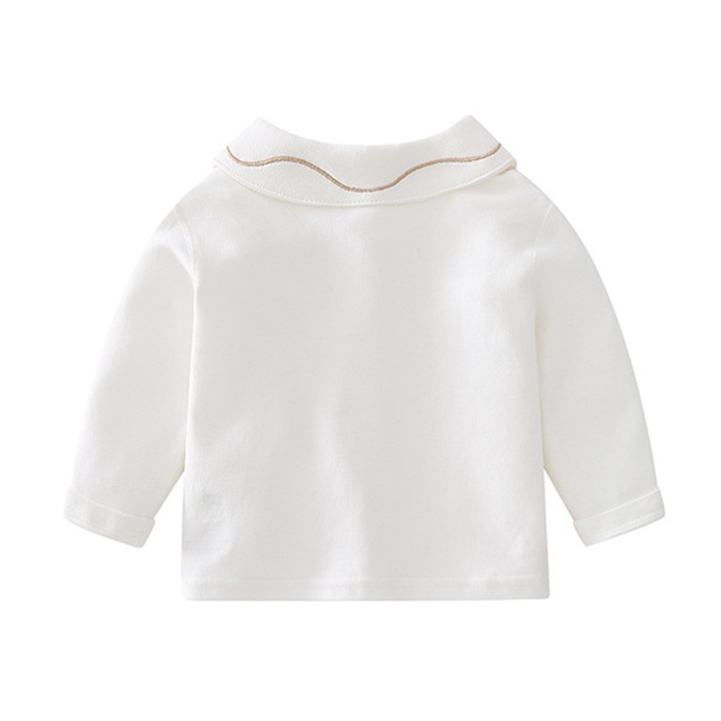 Children's clothing spring and autumn new pure cotton long-sleeved white baby girls open bottom shirt boys tops kids clothes