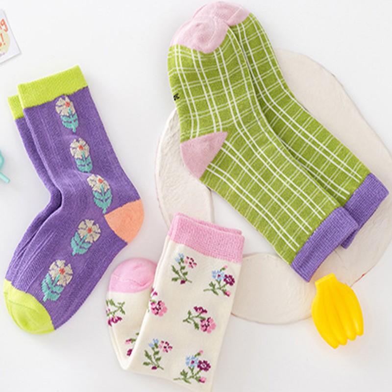 3pcs/lot Spring and Autumn 3-8T Children's Socks Baby Girls Mid Tube Socks Toddler Socks Comfortable Soft Picnic Infant Socks