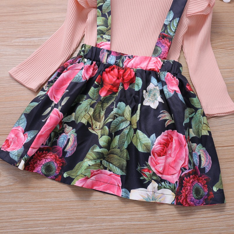 Spring Blouse + Flower Suspender Skirt 2pcs Toddlers Girl Newborn Baby Clothing Sets