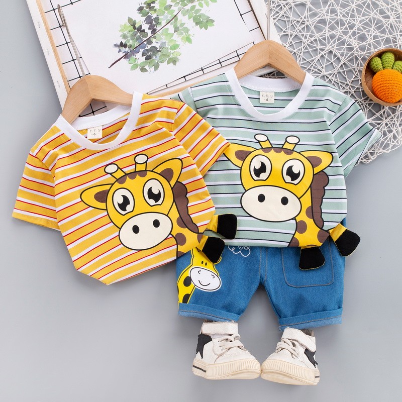 Summer Children Cotton Baby Boy Girl Clothes Cartoon Giraffe T Shirts Shorts 2pcs/set Infant Kids Fashion Toddler Tracksuits