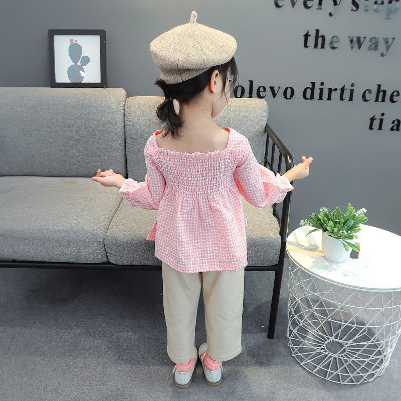 Baby Girls Clothes Sets Kids 2022 Fashion Infant Spring Autumn 2pcs Outfits Plaidsquare Neck Tops+Solid Pants Baby Suits