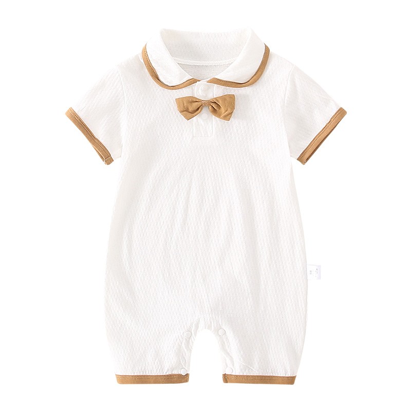 0-18M Newborn Baby Boys Bodysuits Jumpsuit Short Sleeve Turn Down Collar Bow Romper for Baby Infant Toddlers Summer Clothes