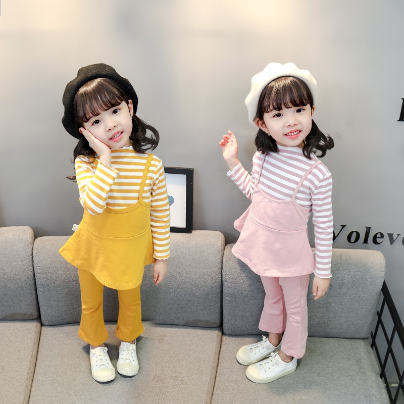 Toddler Girl Clothes Set Kids 2022 Fashion Infant Spring Autumn 2pcs Outfit Striped Fake Two Tops+Wide Leg Pants Baby Tracksuits