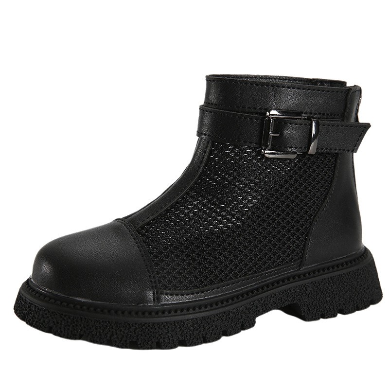 Girls Martin boots 2022 children's spring and summer new thin mesh hollow short boots kids fashion British style black breathable