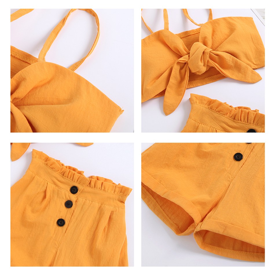 1-6y Infant Kids Baby Girls 2pcs Fashion Summer Clothes Set Bowknot Solid Crop Tops Vest Shorts Pants Outfits