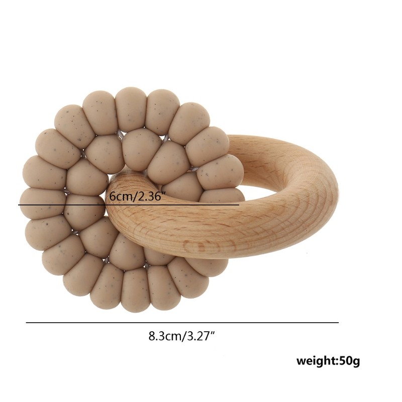 Baby Silicone And Natural Wooden Teether Ring Infant Bangle Teether Toys Develop Sensory Skills Montessori Toy