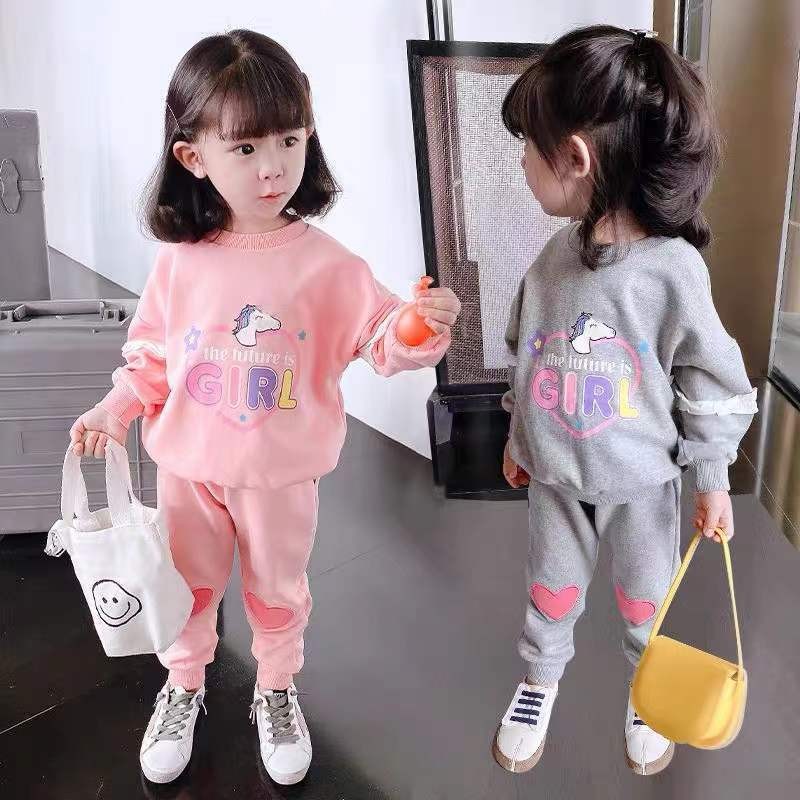 Baby Girls Clothes Sets Children Infant Fashion Cute Unicorn Love Print Outfits New Spring Autumn Toddler Sweatshirt + Pants 2pcs