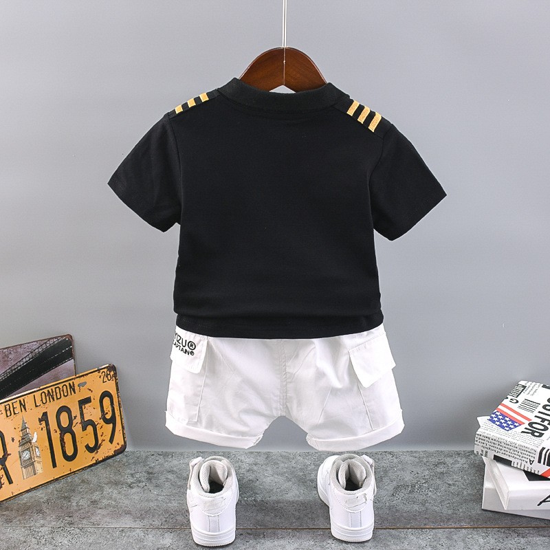 New Summer Baby Boys Handsome Captain Clothing Sets Baby Girls Print Cotton T-shirt + Shorts 2pcs Sets Kids Infant Clothes